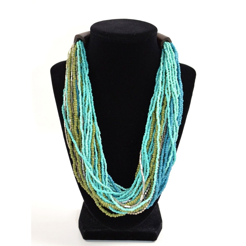 Vintage‎ Kenneth Cole New York Multi Strand Seed Bead Turquoise Necklace